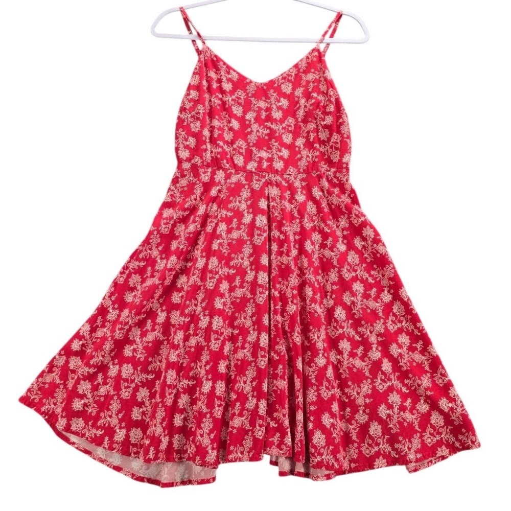 Gap Womens Red White Floral‎ Cami Sundress Smocked Back Fit Flare Rayon Small
